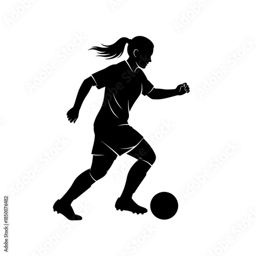 Female Soccer Player Silhouette – Women Football Dribbling Action Vector