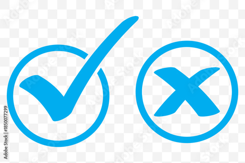Green check mark and red cross symbols for yes no correct incorrect choices approval rejection vector