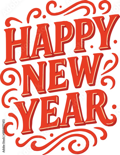 Stylized Red Happy New Year Hand Lettering