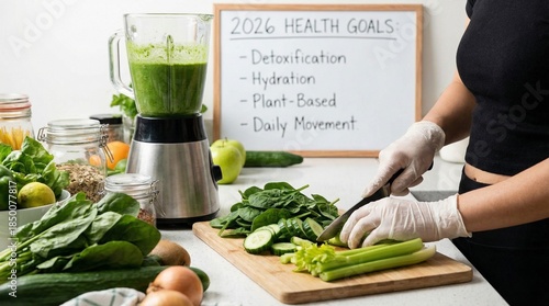 Wallpaper Mural Wellness action preparing plant-based meals for health mindfulness in the kitchen environment focused on daily nutrition goals Torontodigital.ca