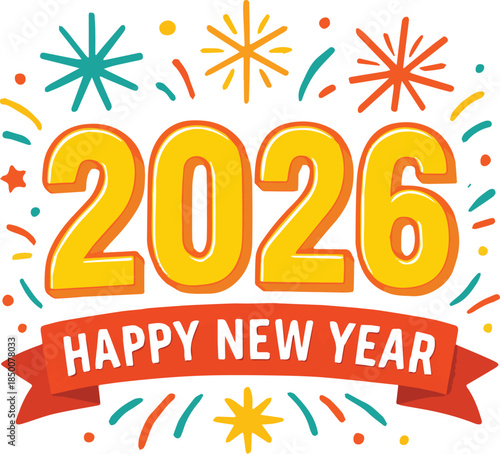 Hand-Drawn Fireworks New Year 2026