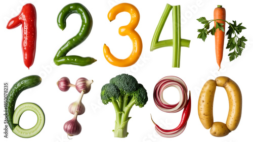 set of numbers and symbols vegetables image on a transparent