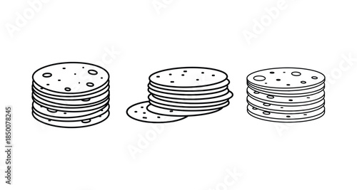 Stack of tortillas line art vector set minimal food illustration