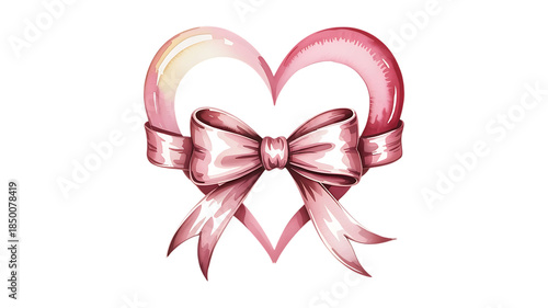 Watercolor Red Heart with Bow image Isolated on transparent background
