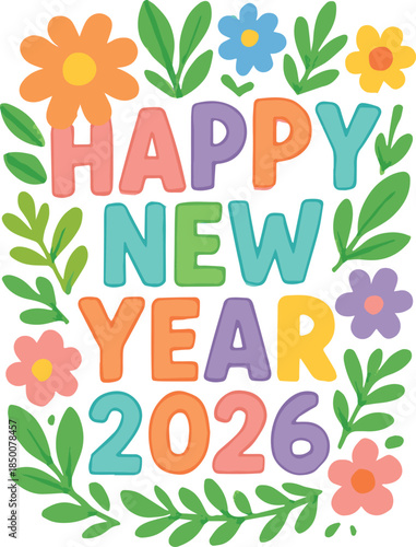 Pastel Floral Happy New Year 2026