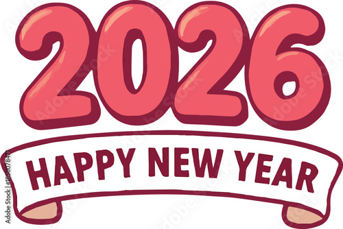 Pink Bubble 2026 Happy New Year Banner