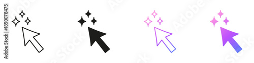 Magic Cursor With Sparkles Line and Solid Icon Set. AI Creative Pointer And Interaction Symbol Collection. Isolated Vector Illustration