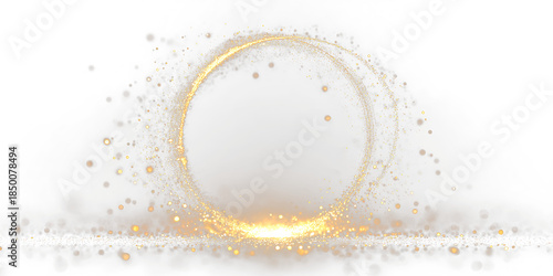 Bright golden circular design with light effects on a transparent background for creative uses