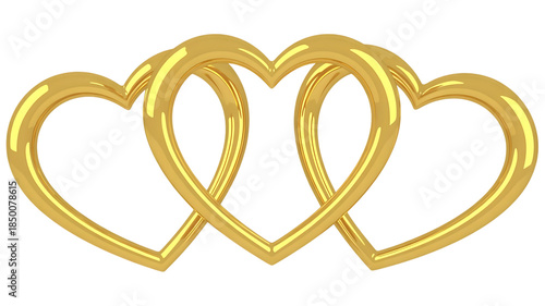 Golden Three Heart Shape Linked Rings image Isolated on transparent background