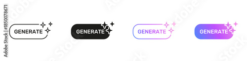 AI Generate Button Icons With Sparkles for Content Creation and Action. Artificial Intelligence Interactive Symbol Collection. Isolated Vector Illustration