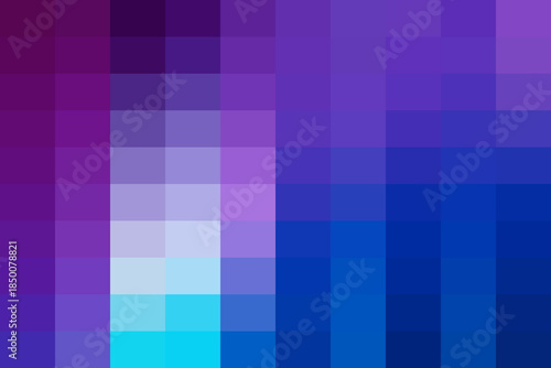 Vibrant pixel mosaic pattern with a gradient of cool colors transitioning from rich purple to electric blue and cyan.