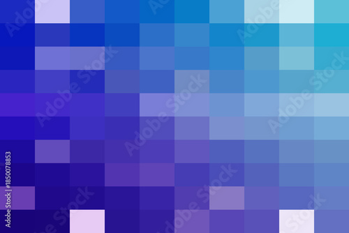 Blue and purple pixelated gradient mosaic background with geometric squares forming an abstract digital art pattern with smooth color transition