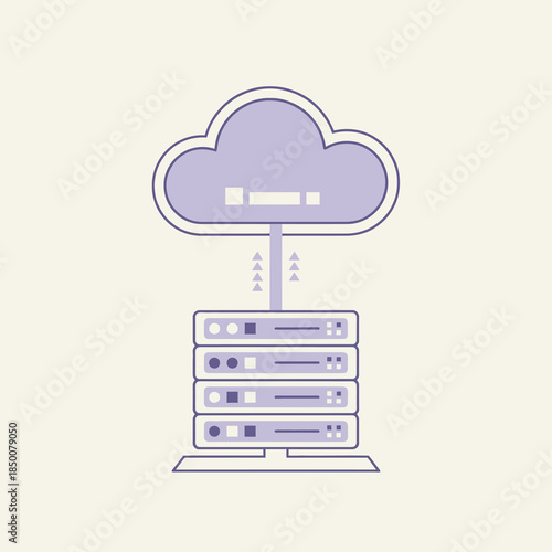 Cloud computing data synchronization with server racks illustration