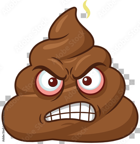 Angry Poop Emoji with Yellow Smoke and Red Eyes on White Background Keywords: poop, emoji, angry, mad, furious, rage, hate, disgust