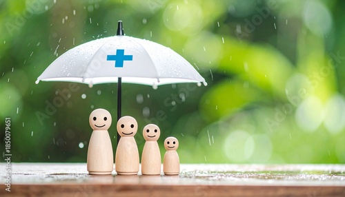 Family Health Insurance and Protection Concept wooden figures concept family