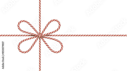 Red and White String Rope with Crossed Bow image Isolated on transparent background
