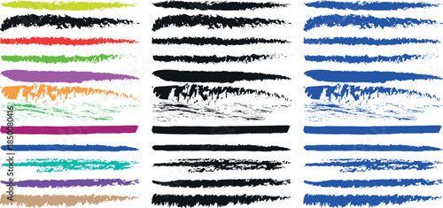 Bold Colorful and Black Grunge Line Templates Featuring Hand-Painted Brush line Elements and Distressed Vector Textures in white