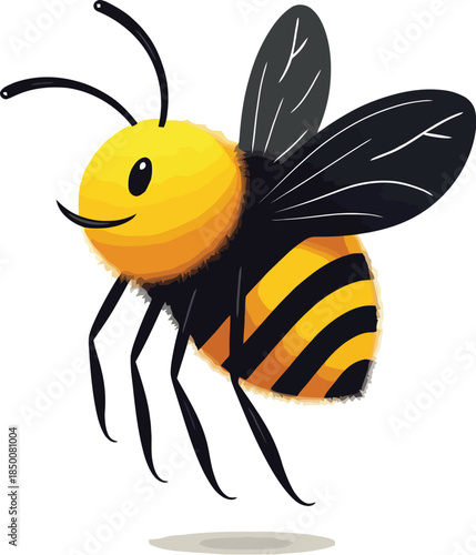 Vector art of a friendly cartoon bee with wings spread, isolated on white background