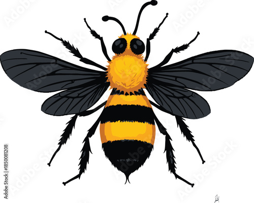 Vector art of a vibrant illustration of a bee in motion, isolated on white background