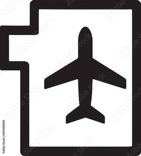 Heavy aircraft parking bay shape with plane footprint, non-typical airport icon, vector design.