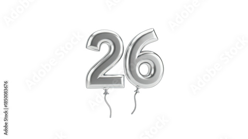Fotografía Silver Balloon Numbers 26 on White Background