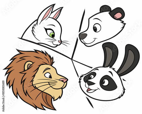 Animal Heads Bundle Cat Dog Rabbit Lion Pand