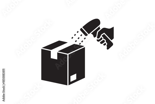 Handheld barcode scanner scanning cardboard box package