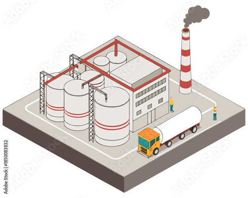 Crude Oil Processing Plant With Smoke Stack And St