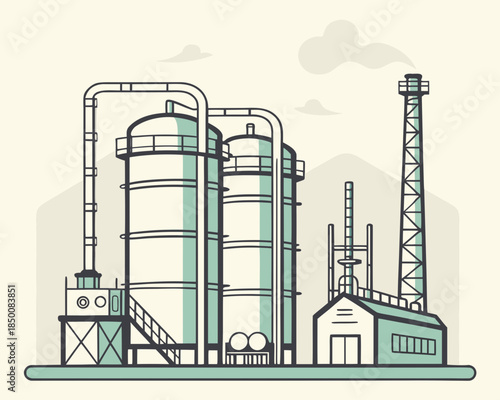 factory plant in green and white clip art preview