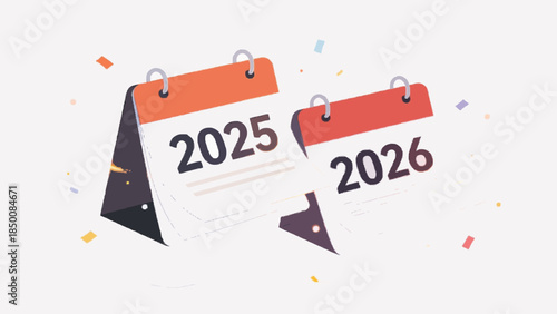 New Year Celebration Planning for 2025 and 2026 Calendar Transition with Festive Confetti
