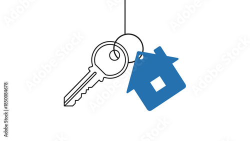 A simple illustration depicts a house-shaped keychain attached to a standard key, symbolizing homeownership and security.