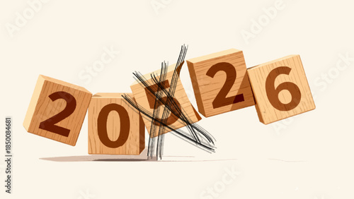 Embracing the new year 2026 Wooden blocks symbolizing change, transition, and future planning
