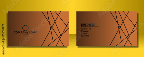 Elegant brown and black business card template with geometric abstract patterns and space for company logo and contact details.
