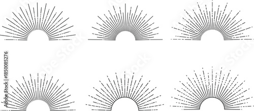 "Stylized sunburst designs with semicircle bases and radiating rays for decorative vector artwork"