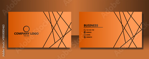 Elegant business card template featuring an orange background, abstract geometric patterns, and space for company logo and contact details.