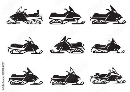 Snowmobile icon Set, Snowmobile Black silhouette vector