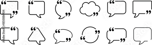 Collection of diverse speech bubble and quote box icons for communication quote, speech, bubble, communication, icon and dialogue design
