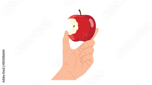 Hand holding a partially eaten red apple, showcasing a healthy snack and simple enjoyment of fresh fruit.