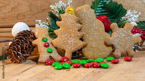 Fotografie Fresh Baked Christmas Cookies with an extra candy treat for Santa perhaps