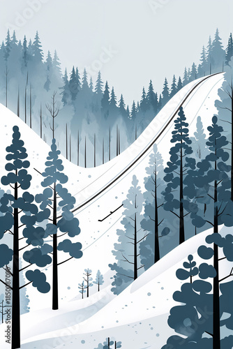 Minimal Winter Pine Forest Ski Slopes
