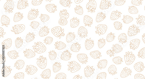 Minimalist seamless pattern featuring simple strawberry fruit outlines in a soft brown color on a white background.