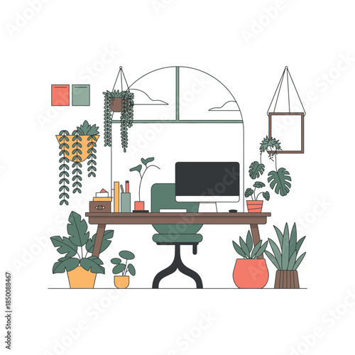 Cozy Home Office with Plants