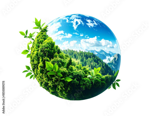  Eco-Friendly Globe Surrounded by Green Forests Representing Global Sustainability – PNG