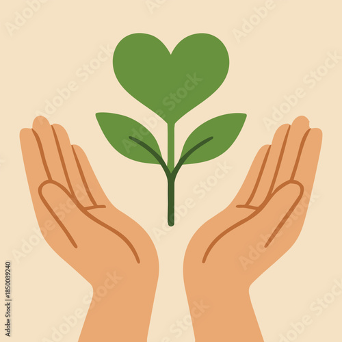 hands holding green plant, heart shape clip art preview