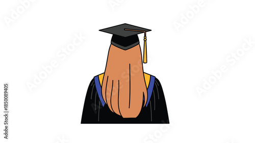 Graduation celebration depicts a student wearing a cap and gown, symbolizing academic achievement and the completion of studies.