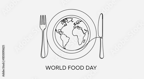 Global sustenance: world food day concept with planet earth on a plate and cutlery Vector