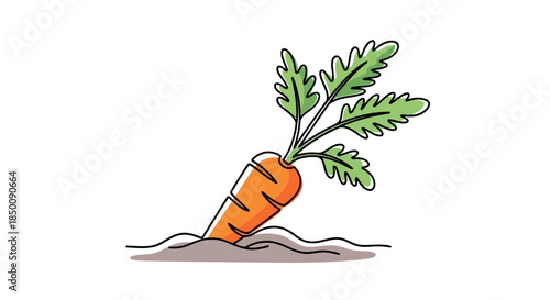 A vibrant orange carrot with fresh green leaves gracefully growing in rich soil Vector