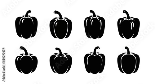 Eight stylized bell pepper silhouettes vector set showcasing various forms and outlines Vector