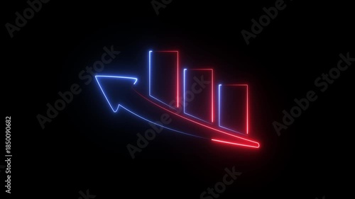 Neon glowing arrow up business graph icon animation, Abstract neon line business graph animation. Abstract business growth and start-up business.
