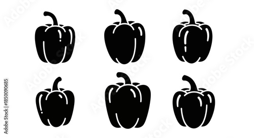 Black silhouette bell pepper icons set isolated on a white background Vector